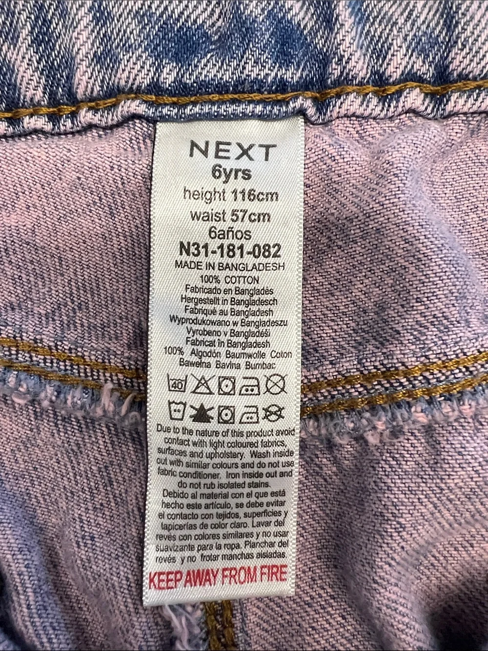 NEXT Girls Never Worn Cropped Jeans Size 6 Pink Blue Wash Denim